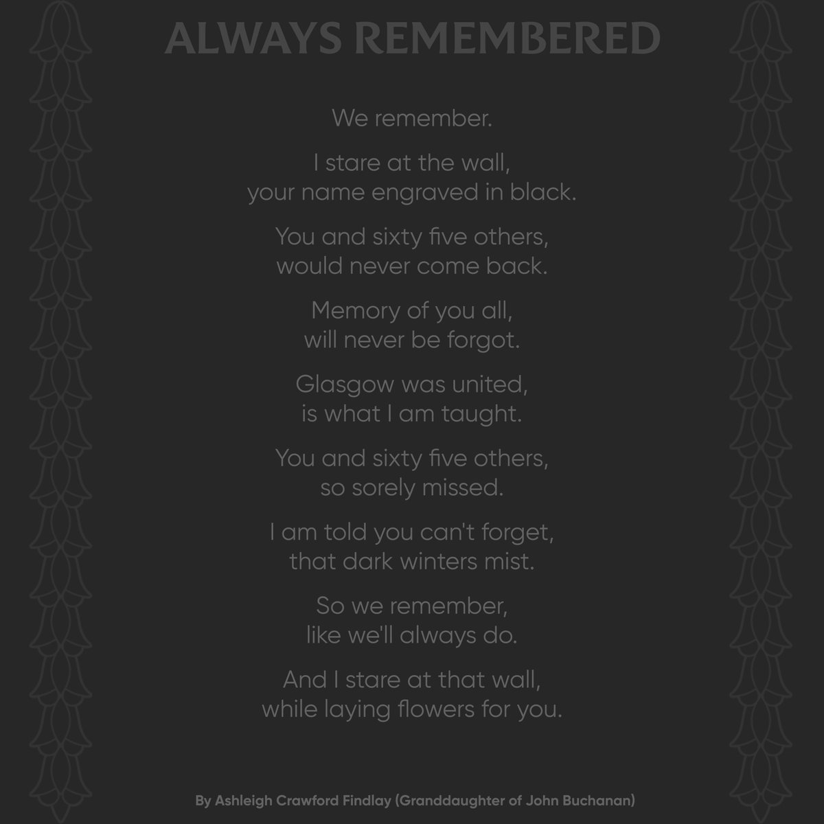 💙 We Remember.

A poem by Ashleigh Crawford Findlay (Granddaughter of John Buchanan).