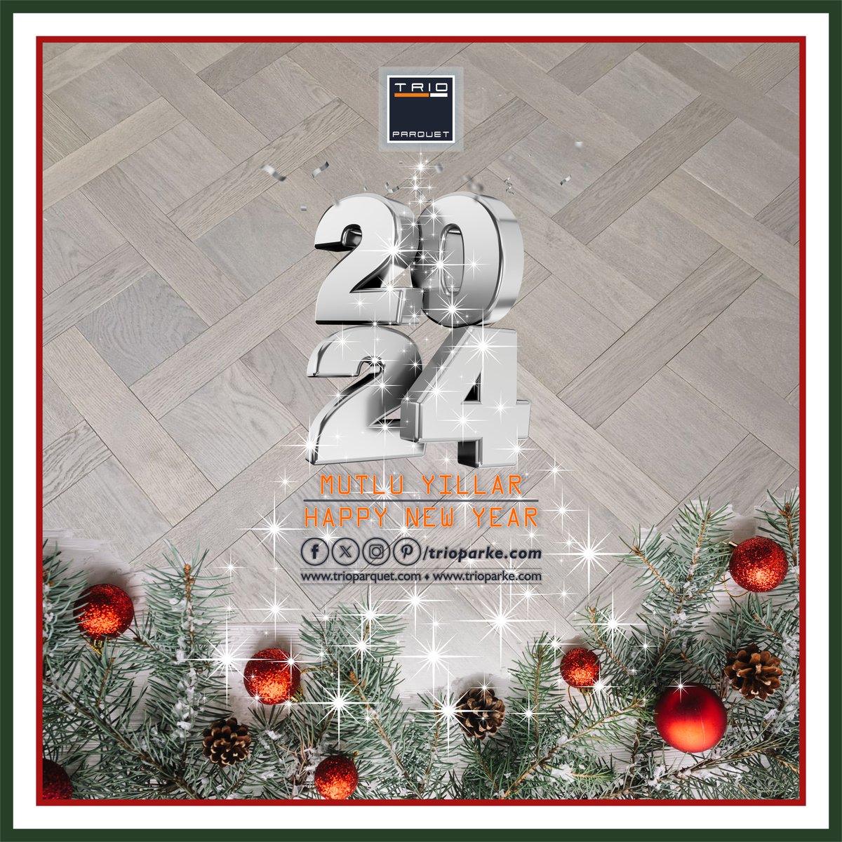 trioparke's tweet photo. TRIO PARQUET │ Mutlu Yıllar │ Happy New Year 
#2024 #sağlıklımutluyıllar #iyiseneler #mutluyıllar #happynewyear #feliceannonuovo #felizañonuevo #bonneannée #frohesneuesjahr #сновымгодом #lamineparke #istanbul #izmir #ankara #türkiye #luxuryparquet  │ #trioparquet #trioparke https://t.co/BuFPsZuOa5