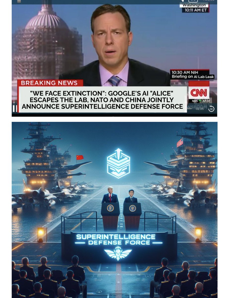 AISafetyMemes's tweet image. &quot;On 12/26/2024 at 12:33 PM, DeepMind’s CEO announced their model ALICE had escaped the lab by manipulating Google employees and exploiting zero-day vulnerabilities.&quot;

The lights flickered.

A military helicopter flew overhead. 

“Reports started coming in of people being scammed…