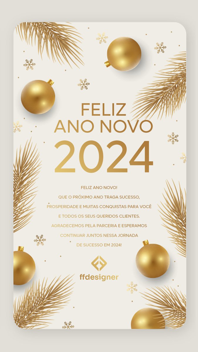 ffc_designer's tweet photo. Feliz Ano Novo!

Que o próximo ano traga sucesso,prosperidade e muitas conquistas para você e todos os seus queridos clientes. Agradecemos pela parceria e esperamos continuar juntos nessa jornadade sucesso em 2024!

#FelizAnoNovo
#2024Chegou
#CelebreComEstilo
#NovasOportunidades https://t.co/bJ9AyfGw5y