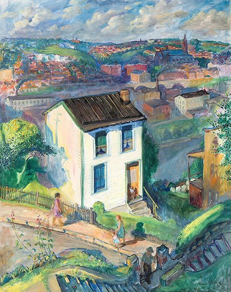 AntiqueDigest's tweet photo. This painting by Francis Speight (1896-1989), "White House with Variations," 50" x 40", was acquired from the artist in 1975. It sold for $126,000 (est. $20,000/40,000), a world auction record for the artist at @HindmanAuctions #art #artist #Speight #painting #fineart #record https://t.co/nqt54noels