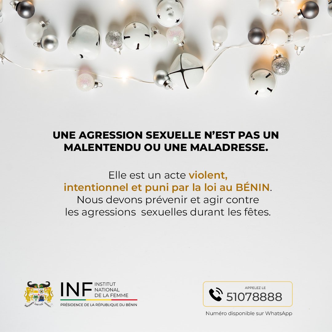 INFBenin's tweet photo. 🟣 VIGILANCE PENDANT LES FÊTES DE FIN D'ANNÉE!

La période des fêtes populaires est un moment sensible en terme de violences sexuelles contre les femmes.

les endroits festifs peuvent être des sources d’insécurité pour les femmes. ⤵️

#TEAMINF 
#Wasexo https://t.co/IUYue8S0UH