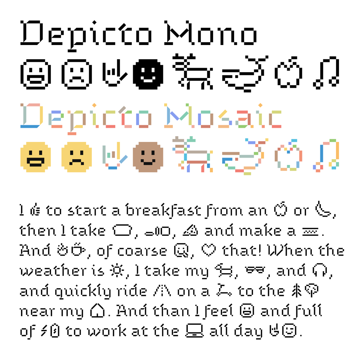 Rentafont's tweet photo. New #colorfont Depicto by Michael Rafailyk: https://t.co/KJ5aJWpNzY
Desktop License — from $12
Desktop Rent — from $0 to $2
Web Font Service — from $2.40
3000+ fonts in subscription — from $15/month
#cyrillic #rentafont #font #hebrew #pixelart https://t.co/vjcAsdVHyG