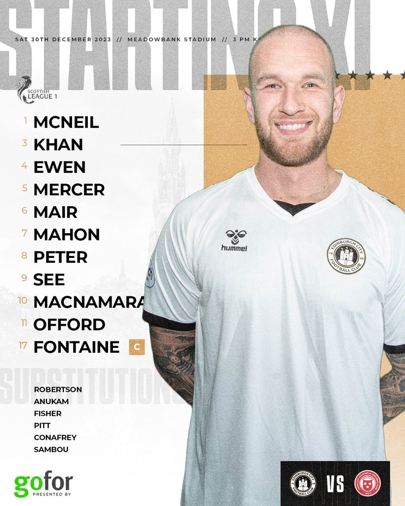 Your Edinburgh City team to take on Hamilton Academical at Meadowbank 🙌🏻

#BackToTheCity 🖤🤍