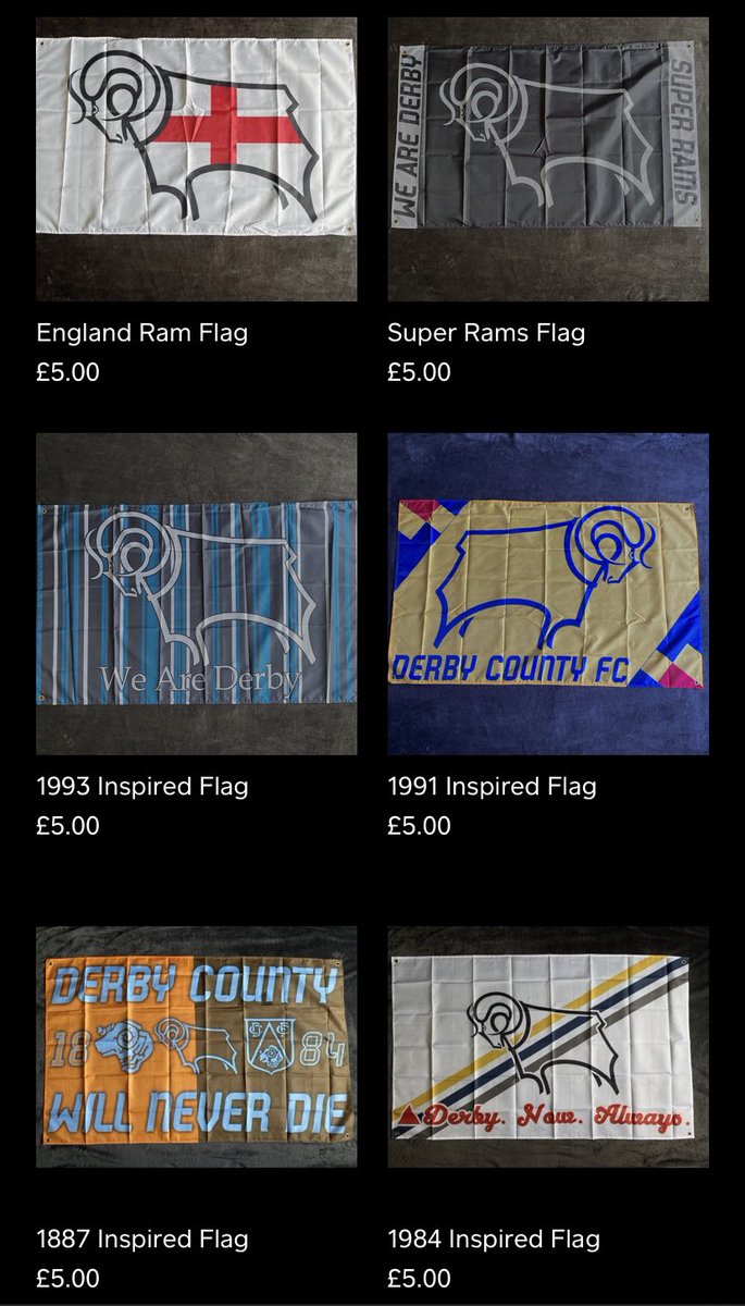 £5 Flags available at dcfc1884.square.site
All flags 5ft x 3ft and with free delivery.

#dcfc #dcfcfans #derby #derbycounty #therams #wearederby
