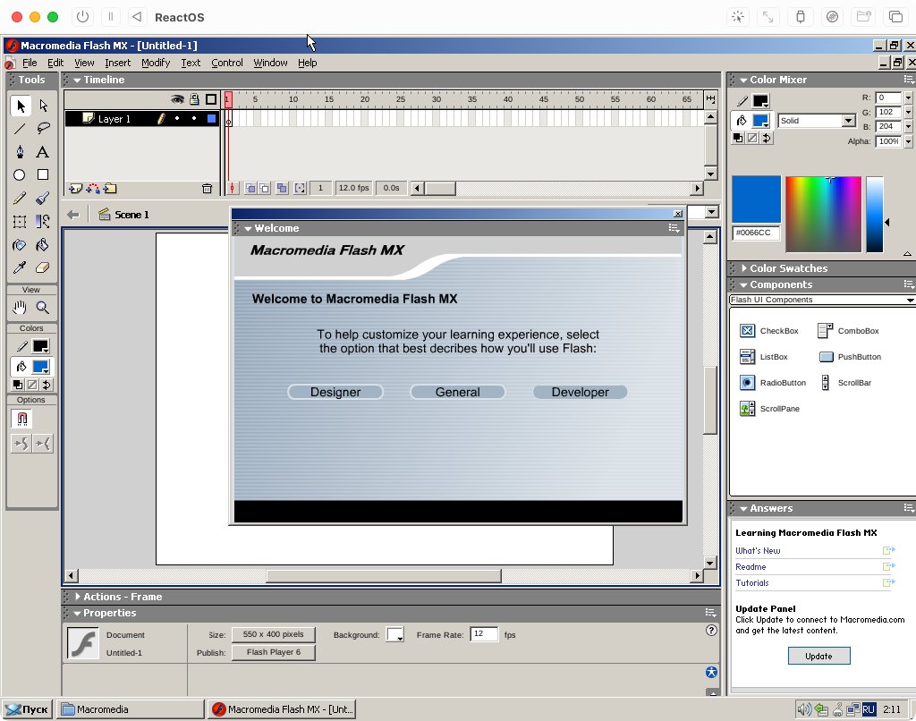 reactos's tweet image. Macromedia Flash MX 6.0 works on #ReactOS!
Test: Gregory
