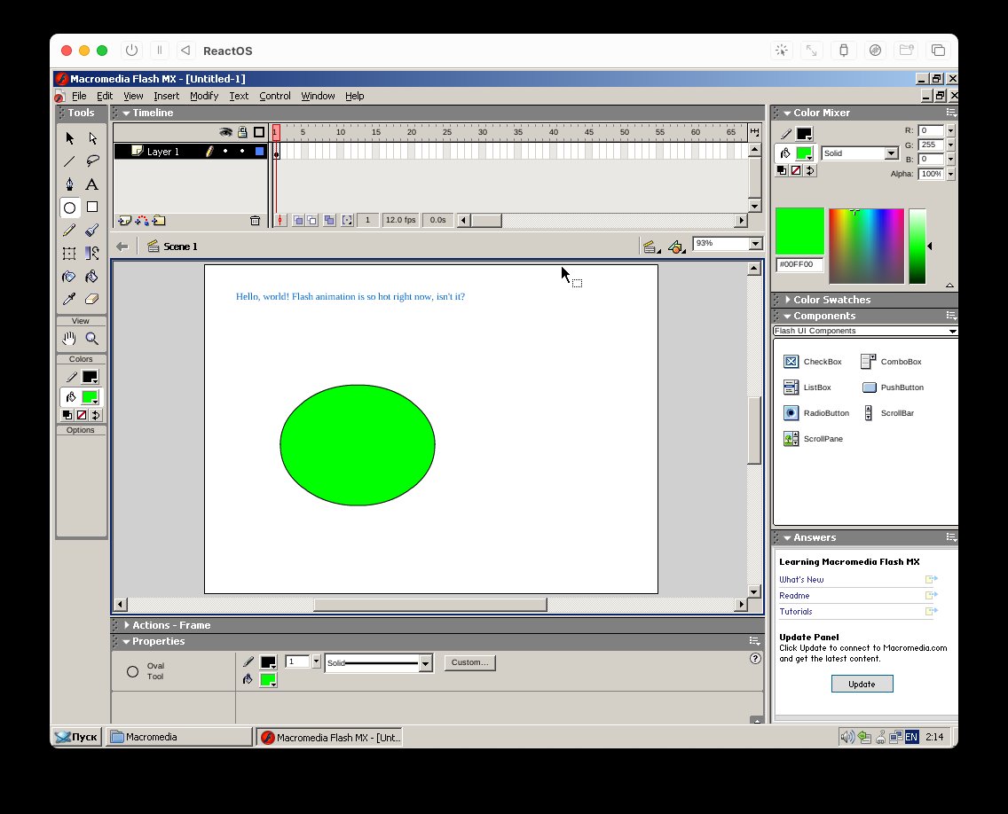 reactos's tweet image. Macromedia Flash MX 6.0 works on #ReactOS!
Test: Gregory