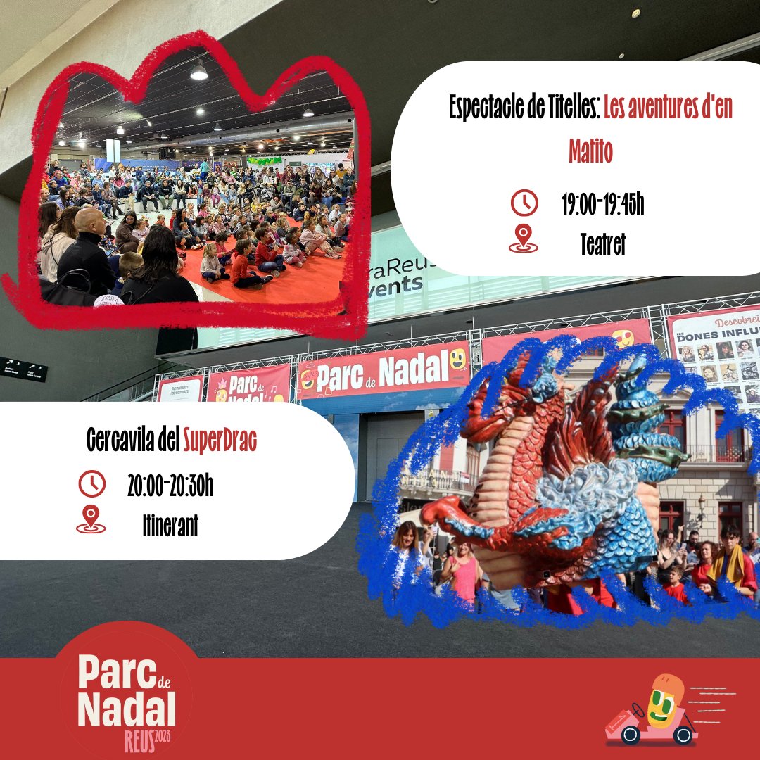 ParcNadal's tweet photo. 🔴⏱ Consulta l'agenda completa del 30 de desembre a https://t.co/vWqcfs4tG5 

🔝🫵🏻 Gaudeix de la màgia del Parc de Nadal fins al 4 de gener de 2024 (excepte el 31 de desembre).  

@reusesport @reus_cat @joventutReus https://t.co/H08IO7MGph
