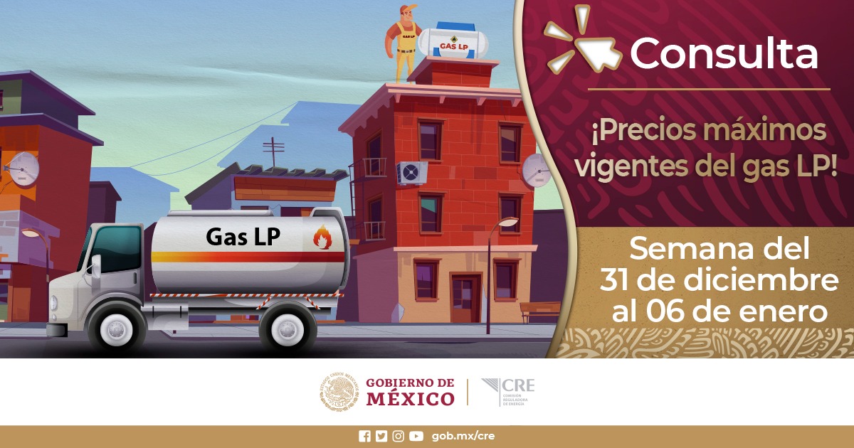 CRE_Mexico's tweet photo. #CREinforma | Encuentra la lista actualizada de precios máximos vigentes de Gas LP en el siguiente enlace: https://t.co/QGiqXyw6S0
Vigencia del 31 de diciembre de 2023 al 06 de enero de 2024.
De conformidad al Acuerdo A/023/2022
#CREMéxico #preciosmáximosgaslp https://t.co/4XIWAobByT