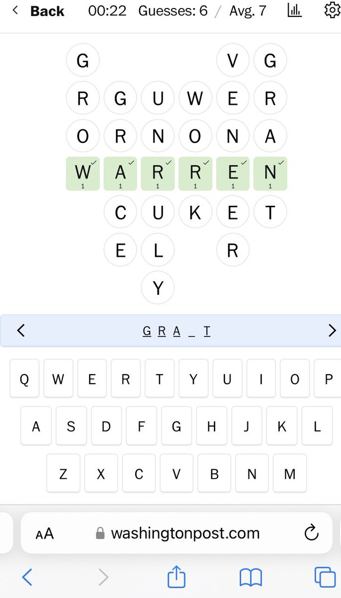 CafeWaterStreet's tweet photo. If you play @washingtonpost word games, skip this post. *spoilers ahead * This is too good not to share! Today’s Keyword is…. Warren! #discoverwarren https://t.co/l8KvGcIU96
