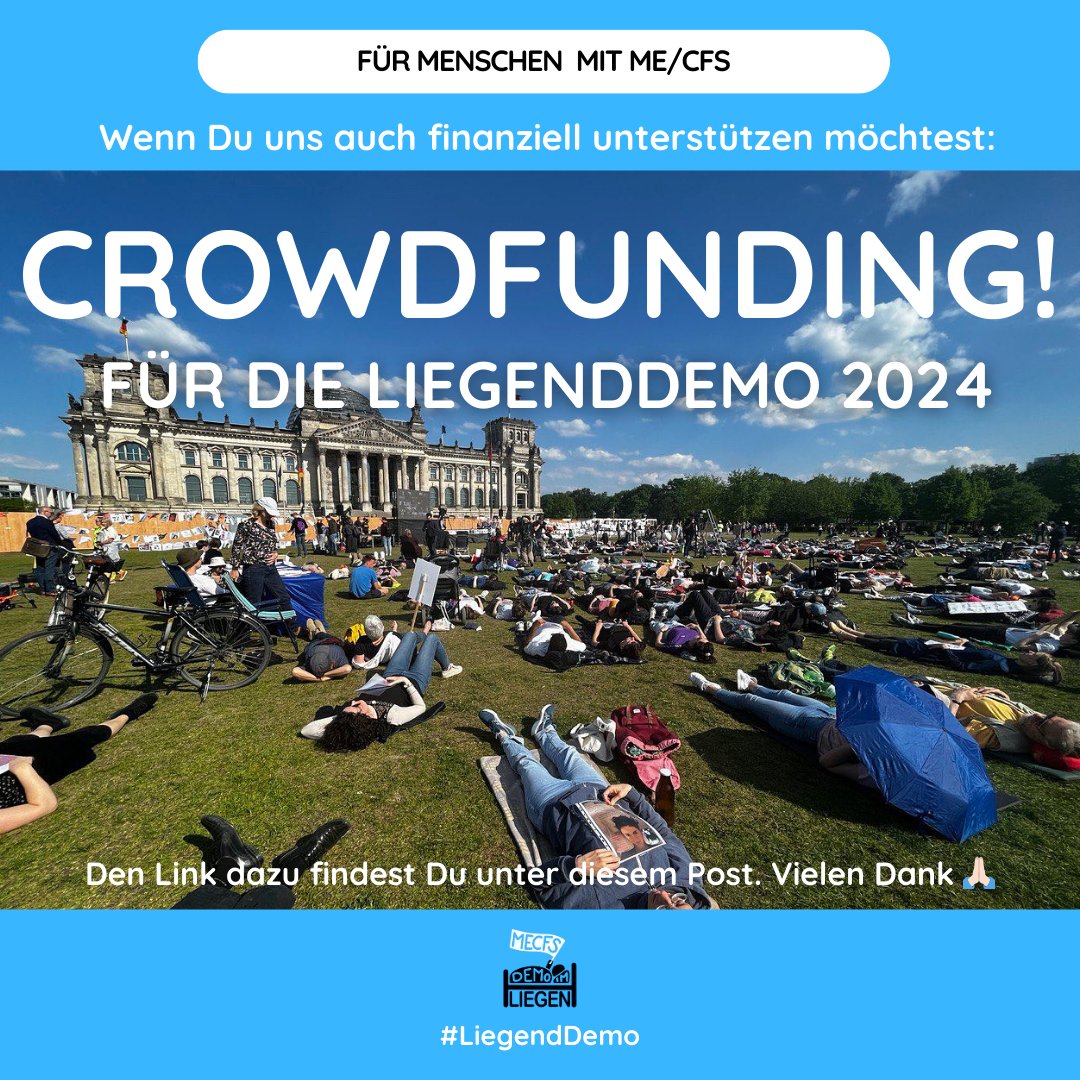 Die Initiative #LiegendDemo plant am 11. Mai 2024 erneut eine große Demonstration vor dem Deutschen Bundestag, um auf die nach wie vor katastrophalen Bedingungen, unter denen #MECFS Erkrankte leiden, aufmerksam zu machen.⬇️

#MECFS #PostCovid #PostVac #longcovid #mecfsawareness