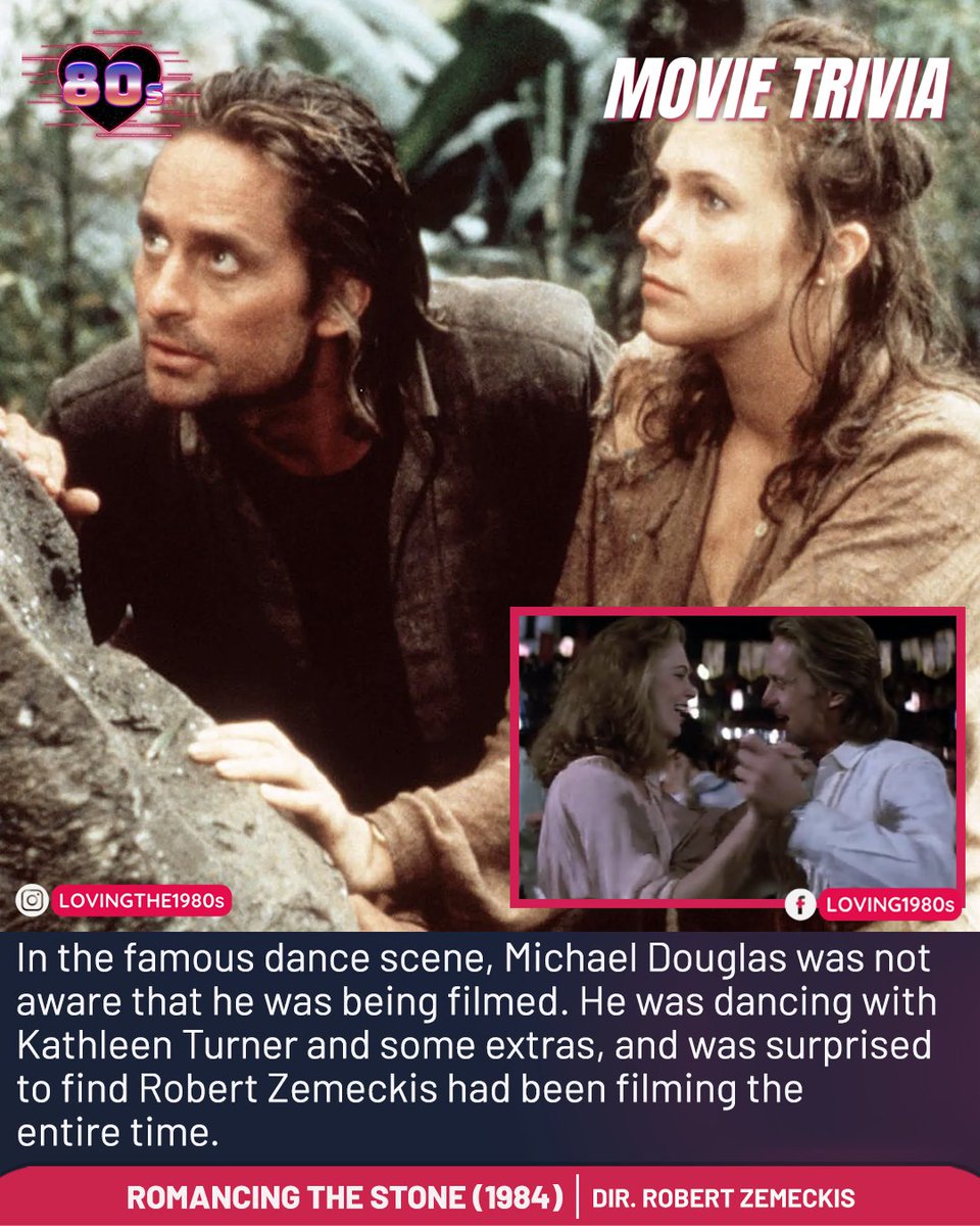 Movie Trivia: Romancing the Stone (1984)
📷 #Lovingthe80s #80sNostalgia #80smovie #MovieTrivia #RomancingtheStone #RobertZemeckis #MichaelDouglas #KathleenTurner