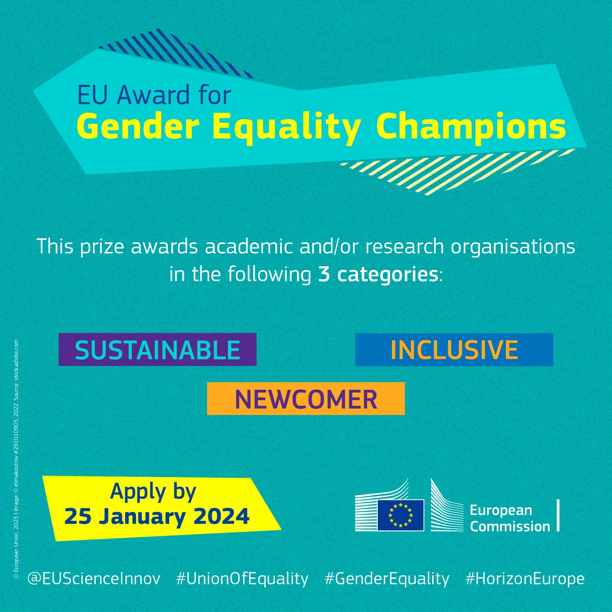 🏆 🌍 Be part of the change! Apply for the 2023 EU Award for Gender Equality Champions and showcase your organisation's commitment to gender equality.

Don't miss your chance! The deadline: 25 January 2024. 👉 europa.eu/!9ynxPg