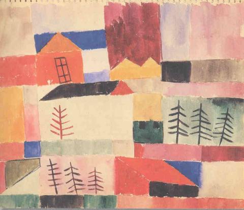 EusebiSempere's tweet photo. Any 1949, en aquesta aquarel·la Sempere utilitza un estil geomètric que estarà a partir de llavors molt present a la seva obra. En aquest cas, utilitza aquestes formes rectangulars la majoria per representar un paisatge de tons alegres i aigualits. https://t.co/kmFpEECTuV