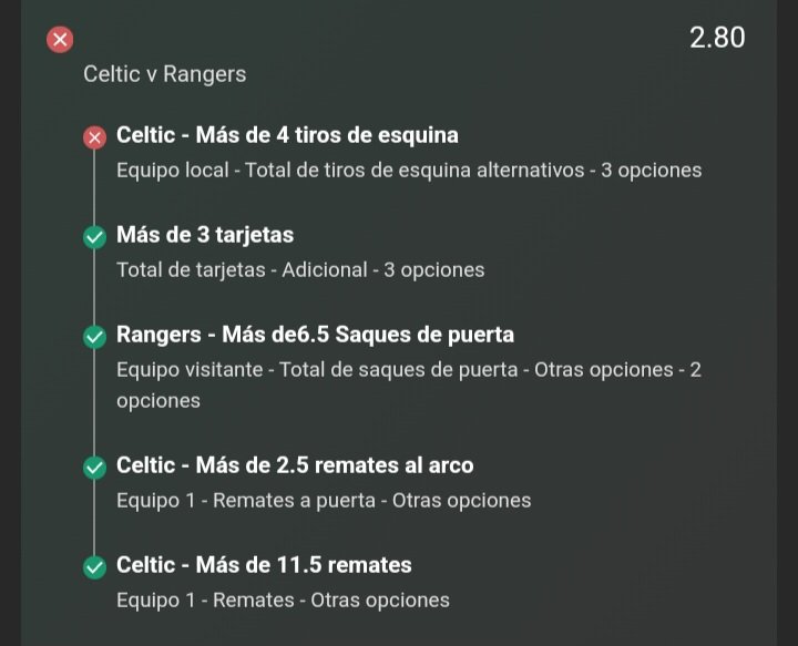 WingSTips's tweet image. #Premiership 🏴󠁧󠁢󠁳󠁣󠁴󠁿 | 2.80 💵
28m del PT, Celtic ya tenía corners, desde los 28 hasta los 100' (Adicionaron 10)
No pudo hacer otro ...

•Celtic +4.5 corners ❌️
• +3 tarjetas ✅️
•Rangers +6.5 saques de arco.✅️
•Celtic +2.6  remates al arco✅️
•Celtic +11.5 remates ✅️