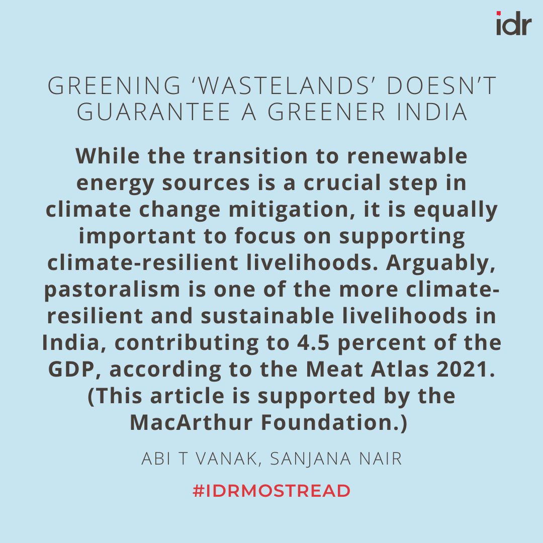 idr_online's tweet photo. #IDRMostRead | In pursuit of India's net-zero goals, wastelands are being repurposed for renewable energy & afforestation projects. @abi_vanak & Sanjana Nair explain how this poses a threat to diverse ecosystems. @macfound
https://t.co/MFt1zRINq8 https://t.co/nQOCEtaEpz