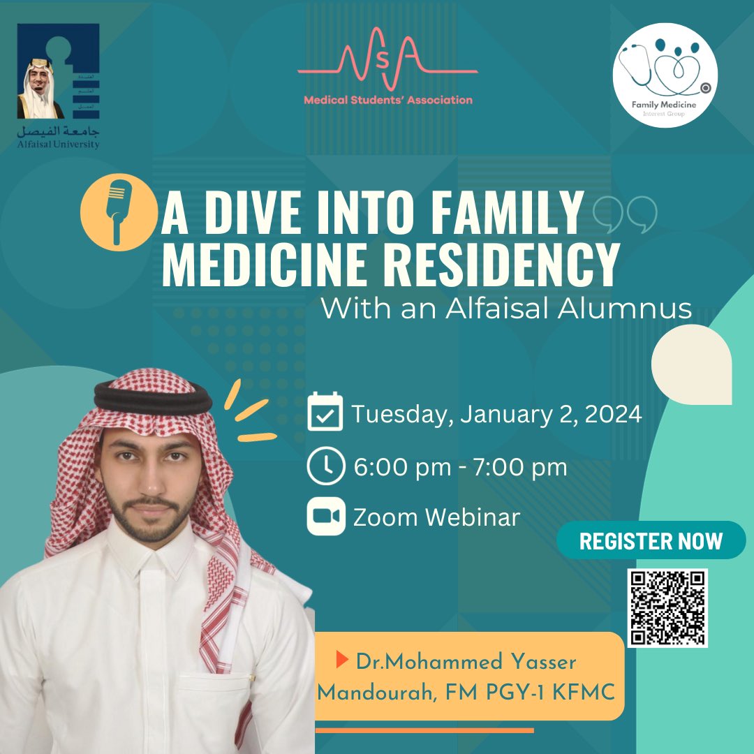 fmig_au's tweet photo. Join us for an exclusive Talk with our Alfaisal Alumnus Dr. Mandourah!✨
Gain unique insights into the challenges, rewards, and endless opportunities in this dynamic field. Don't miss out on this fantastic opportunity! 

Registration Link:
https://t.co/XfSXWujs8q https://t.co/3qEBg4bUek