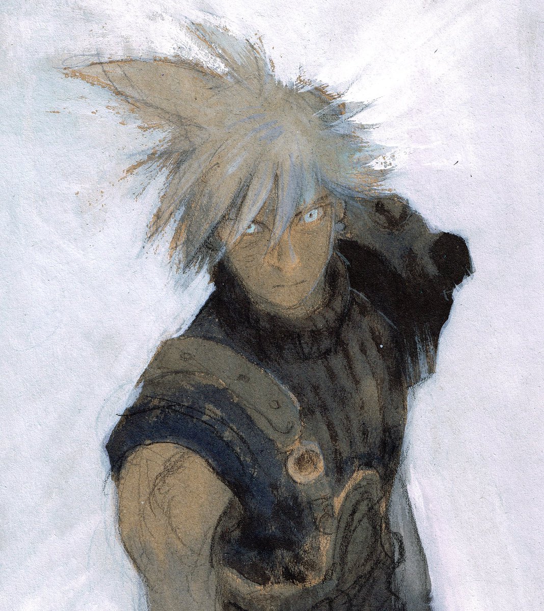 cloud strife 1boy solo male focus armor turtleneck shoulder armor spiked hair  illustration images