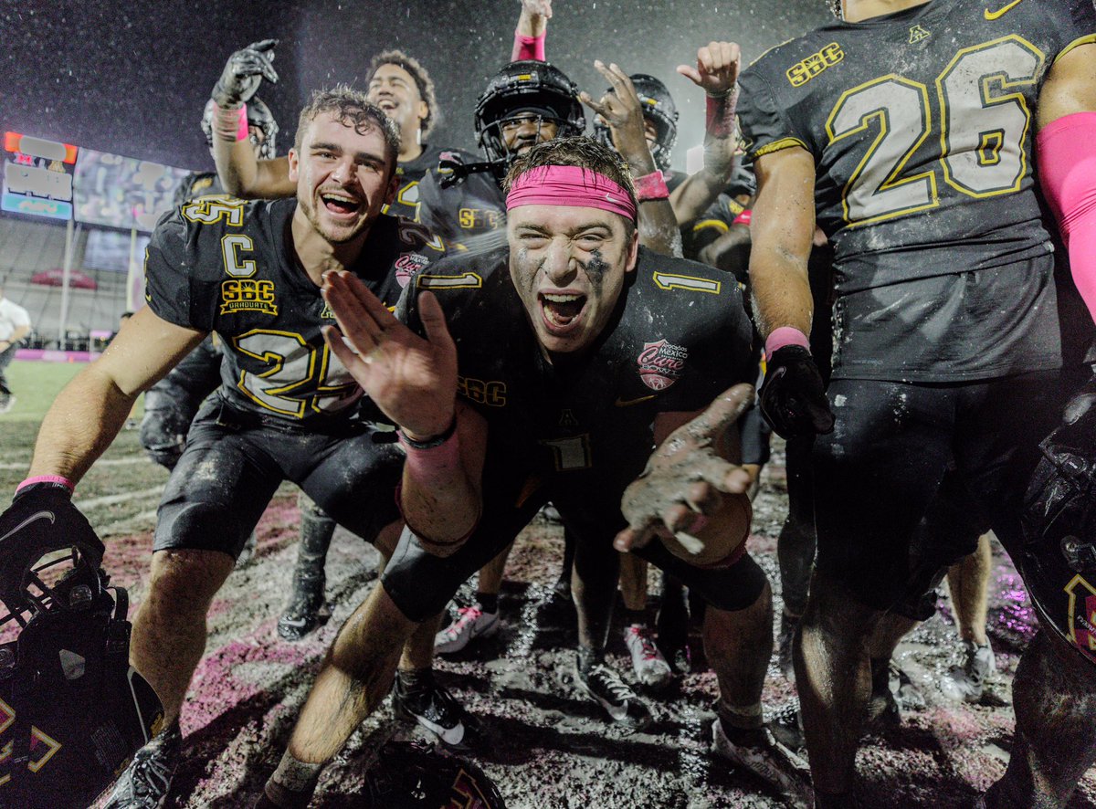 AppState_FB's tweet photo. Completing its 9th postseason-eligible FBS season in 2023, App State has:

- Won 7 bowl trophies
- Led or tied for the most single-season wins among in-state FBS programs 7 times

#GoApp https://t.co/E8yDHGsyhD