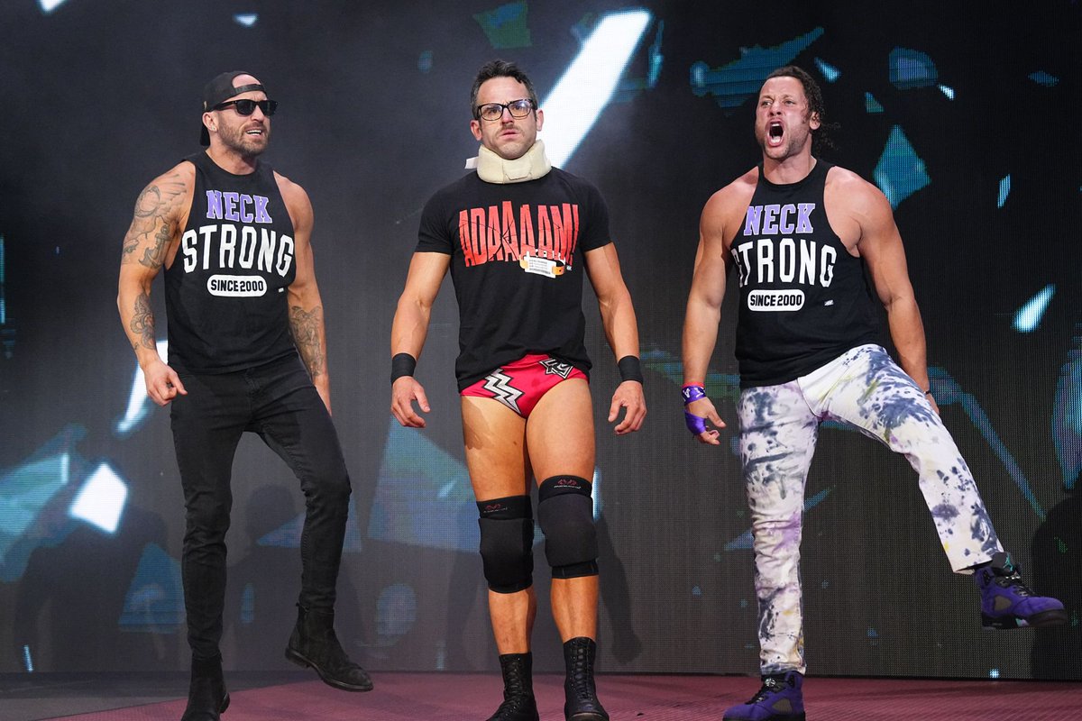 .@roderickstrong is wearing his “ADAAAAM!” shirt. @realmikebennett & @matttaven are wearing Roderick’s “Neck Strong” shirt. Purchase one of their shirts today at ShopAEW.com! #shopaew #aew #aewdynamite #aewrampage #aewcollision