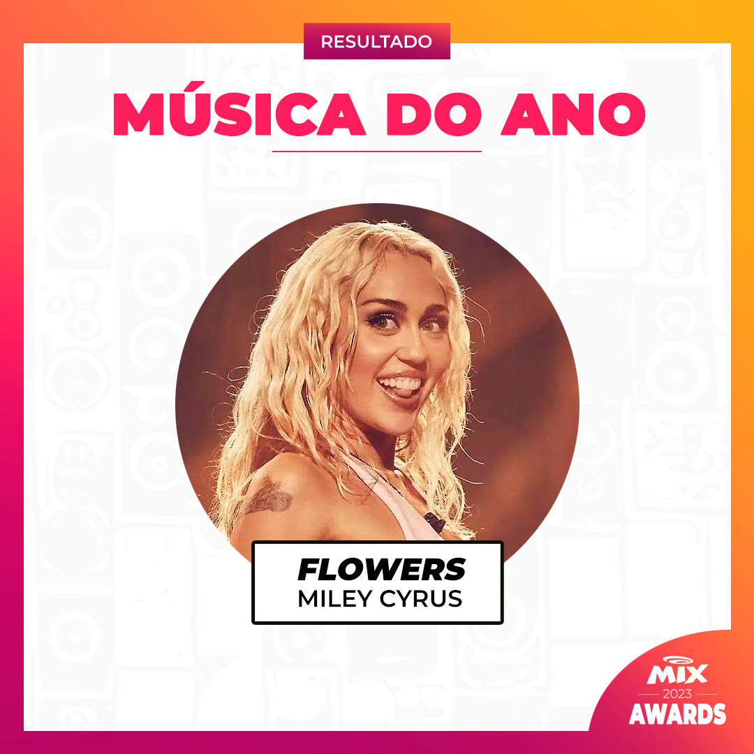 mixmaceiofm's tweet photo. MIX AWARDS 2023! 🤩🏆

Chegou a hora de conhecer os VENCEDORES em cada categoria! Vocês votaram e elegeram a MÚSICA DO ANO:
🏆 Flowers - Miley Cyrus

#MileyCyrus #Mix #RádioMix https://t.co/xFMHeAVFJB