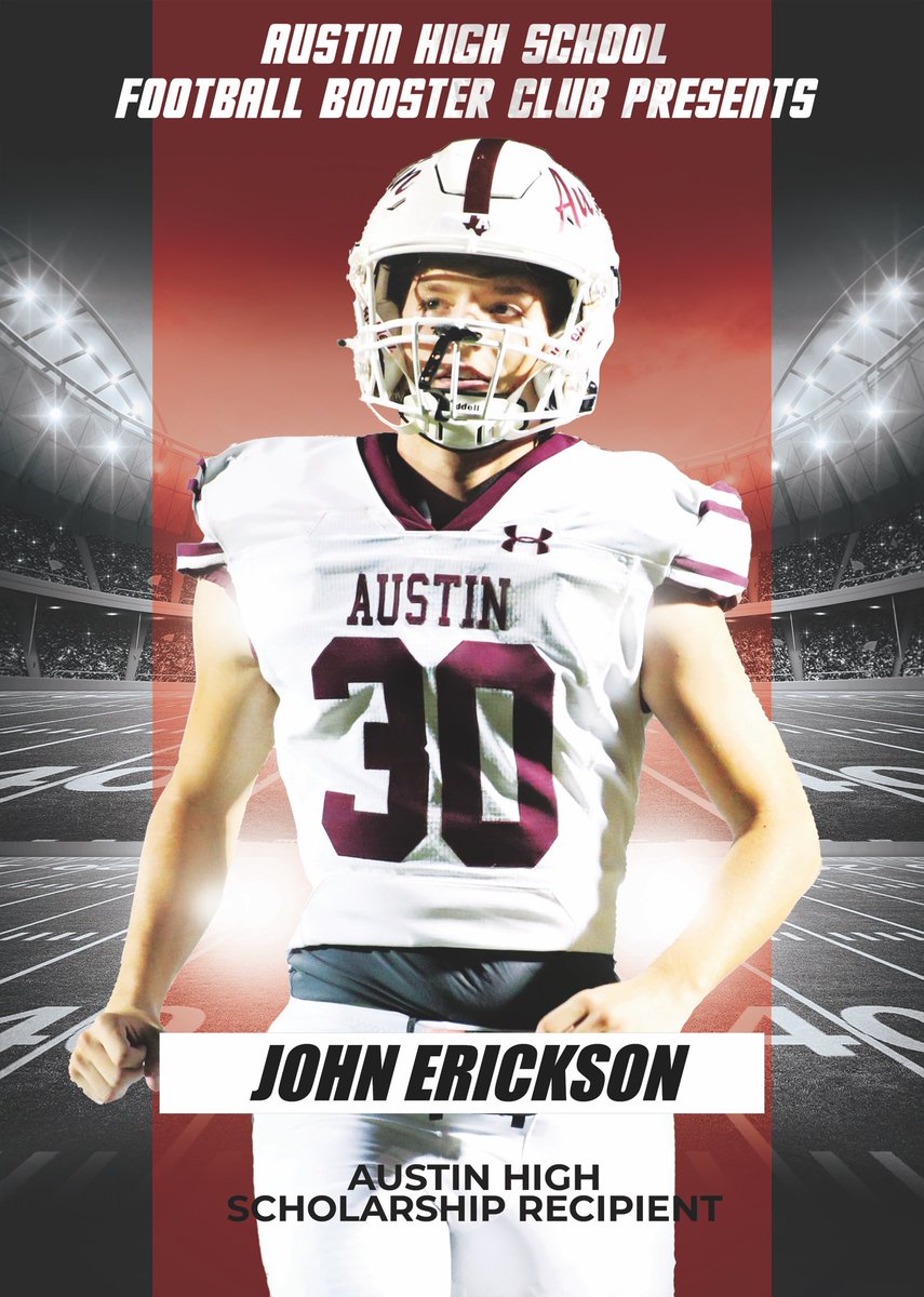 AustinMaroonFB's tweet photo. Congratulations to John Erickson, the recipient of the Austin High Scholarship from the Austin High School Football Booster Club! https://t.co/dceWyv17N2