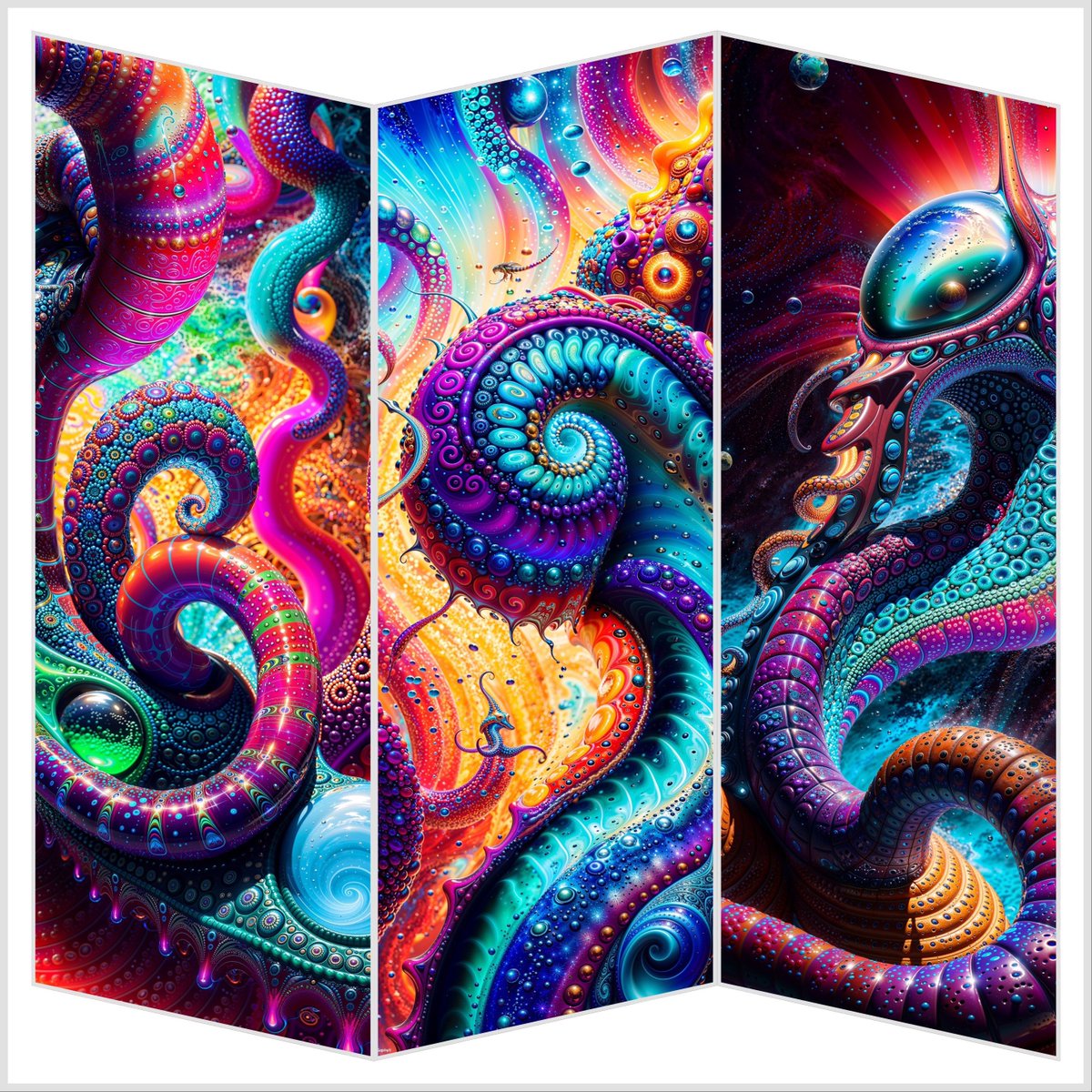 ✨ Here's a preview of some artworks from my Quantum Helix collection. 
True art has the power to amaze and inspire. 
Explore and immerse yourself in the world of aesthetics! 
#ArtTeaser #VisualElegance