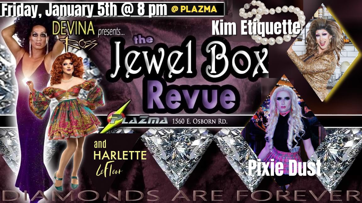 thedevinaross's tweet photo. Happy New Year! Join us next Friday, January 5th as The Jewel Box Revue welcomes special guest star Kim Etiquette to the stage! Also in the cameo guest spotlight is Pixie Dust! Showtime at 8 pm! https://t.co/XAho3pq7IZ