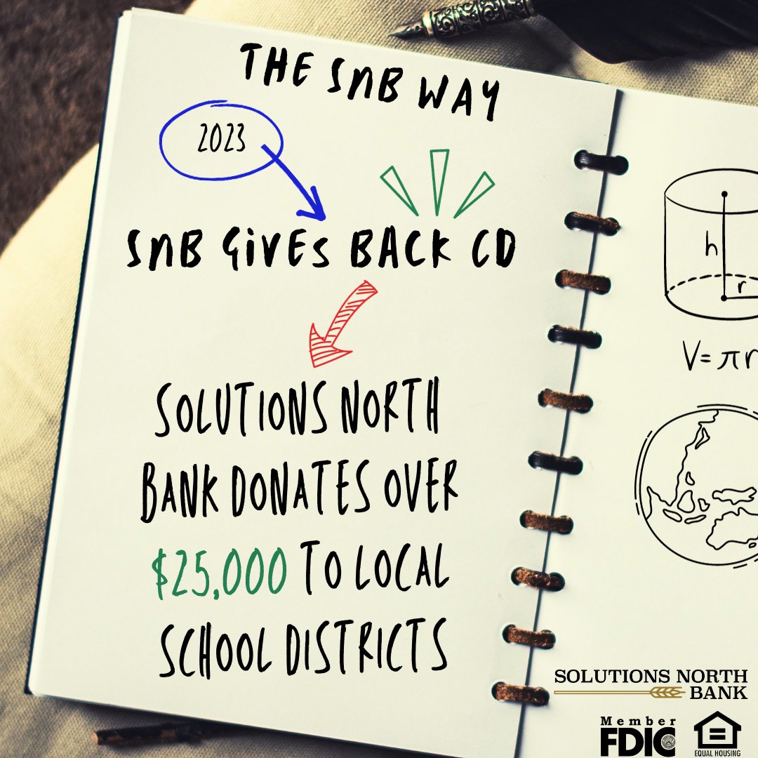 snbbankks's tweet photo. As part of the SNB Gives Back CD, Solutions North Bank will donate over $25,000 to our local school districts. We're proud that we can give back to our community-- it's the SNB Way.  
#SNBGivesBack #donation #SNBWay #SolutionsNorthBank https://t.co/GCX6eg4GsP
