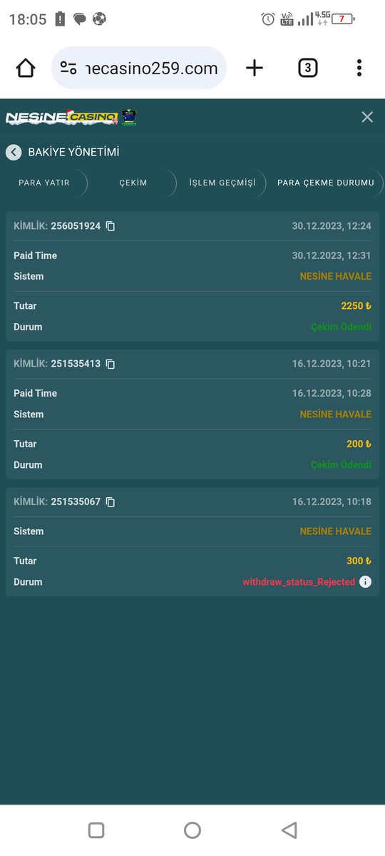 #nesinecasino 2250 TL çekim islemim anında hesabıma yatmistir güvenilir site
