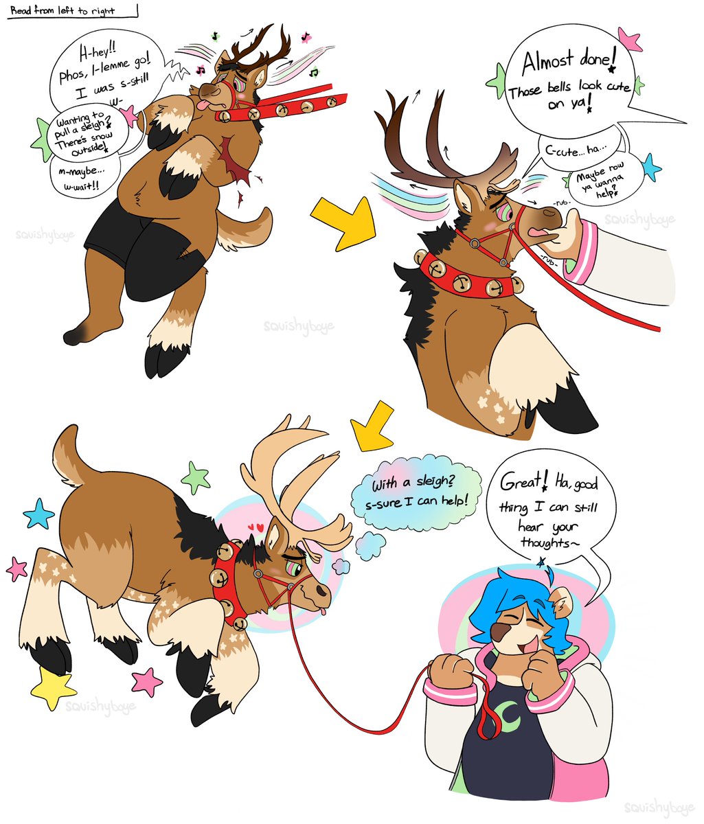 squishyboye's tweet photo. here's the whole reindeer tf comic!! ended up being a tad longer fbvjd) had a lot of fun since i hardly do coloured stuff for myself anymore and stuff

now what to turn into next,,, #TFEveryday #Hypno https://t.co/rrlyvKajVM