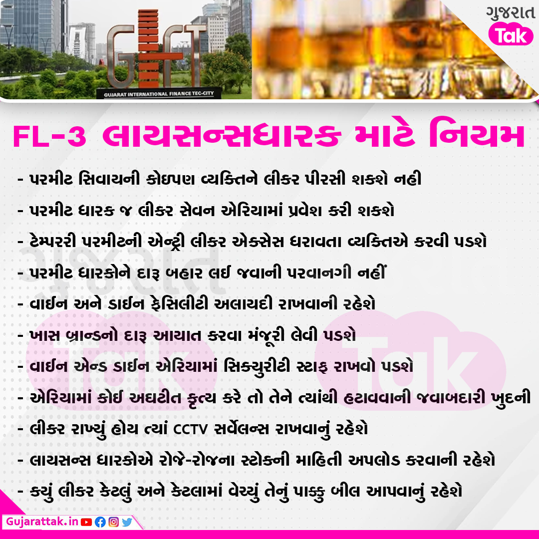 FL-3 લાયસન્સધારક માટે નિયમ
#Gandhinagar #Giftcity #liquorpermits #GTCard