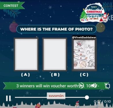 𝗔𝗻𝘀𝘄𝗲𝗿 : 𝗢𝗽𝘁𝗶𝗼𝗻  ( 𝗖 )

#ContestAlert #GrabOnChristmasCarnival #findthecorrectanswer #TagAndWin #contest #contestalertindia #contestday #contestgram

@GrabOnIn  💙

Tag :

1] @SmartAnand07 
2] @CharanTweetss 
3] @shiv_Shiway 

🤞🏻💖