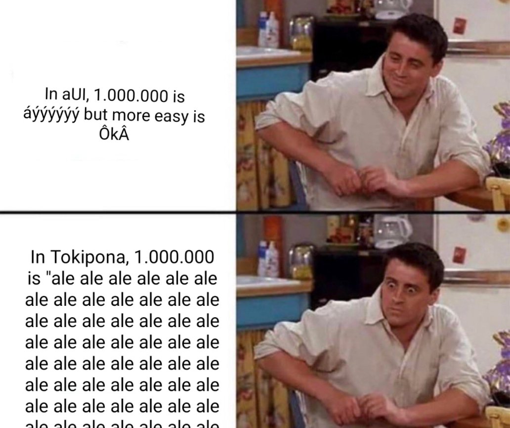 KVCPKVCPKVCP's tweet image. #conlang #tokipona #aUIthelanguageofSpace @ZorAnkervlinder 

Number 1.000.000 test.