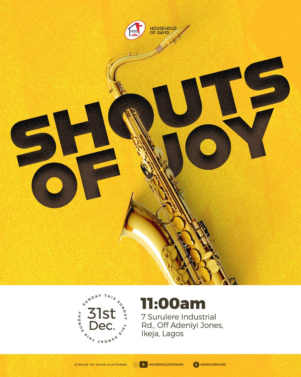 HODChurchNG's tweet image. Tomorrow is the last day and Sunday of the year! Join us in any of our three services as we celebrate and thank God for His sure mercies. And don't forget to invite a friend to church!

#HouseholdOfDavid #SundayServices