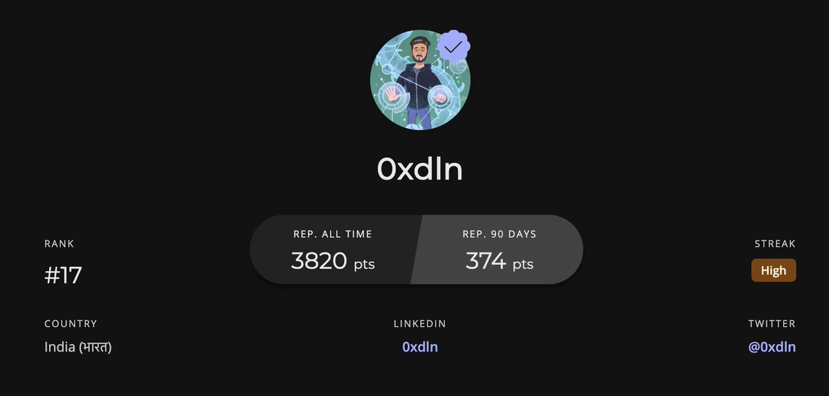 0xdln's tweet image. My 2023 #BugBounty Recap

- Earned 46,369$ in Bounties ( all platforms combined )
- Made it to top 20 in @intigriti 
- Top 3 in 2023 Q1 @intigriti 
- Able to maintain streak for 12 months in @Hacker0x01   @intigriti and @Bugcrowd 
- Crossed 1000 reputation @Hacker0x01