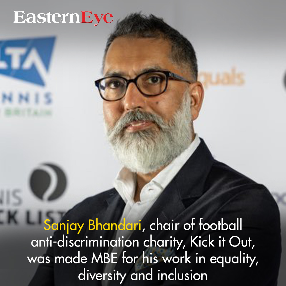 EasternEye's tweet image. Sanjay Bhandari, chair of football anti-discrimination charity, Kick it Out, was made MBE for his work in equality, diversity and inclusion
Read more- easterneye.biz/knighthood-for…
#SanjayBhandariMBE #EqualityandDiversity #InclusionWork #KickItOut #HonoursList