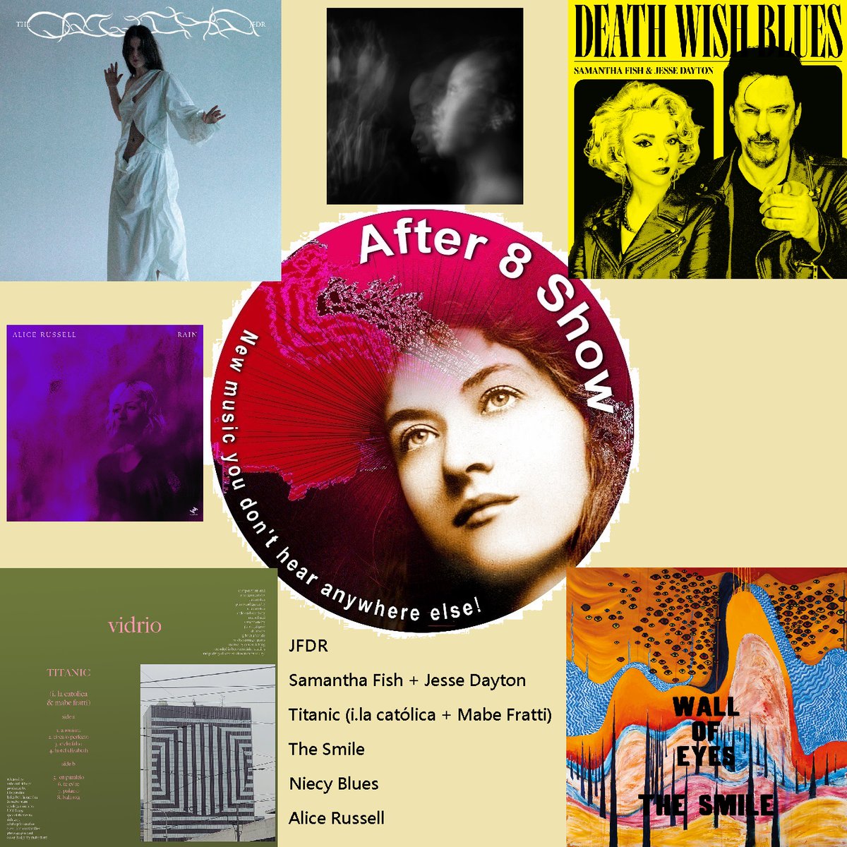 After Eight Show (@theafter8show) on Twitter photo Part 1 of tonight's show - 8 till 9 on the Crowzone!
<a href="/jfdrsound/">JFDR</a> <a href="/samantha_fish/">Samantha Fish</a> + <a href="/jessedayton/">JESSE DAYTON</a> Titanic ( i la Católica + <a href="/mabefratti/">Mabe Fratti</a> ) <a href="/thesmiletheband/">The Smile</a> <a href="/niecyblues/">Heather Sinclair</a> <a href="/alicemcrussell/">Alice Russell</a>
tunein.com/radio/CrowZone…
#alternative #NewMusic #newmusicyoujustdonthearanywhereelse Part 1 of tonight's show - 8 till 9 on the Crowzone!
<a href="/jfdrsound/">JFDR</a> <a href="/samantha_fish/">Samantha Fish</a> + <a href="/jessedayton/">JESSE DAYTON</a> Titanic ( i la Católica + <a href="/mabefratti/">Mabe Fratti</a> ) <a href="/thesmiletheband/">The Smile</a> <a href="/niecyblues/">Heather Sinclair</a> <a href="/alicemcrussell/">Alice Russell</a>
tunein.com/radio/CrowZone…
#alternative #NewMusic #newmusicyoujustdonthearanywhereelse