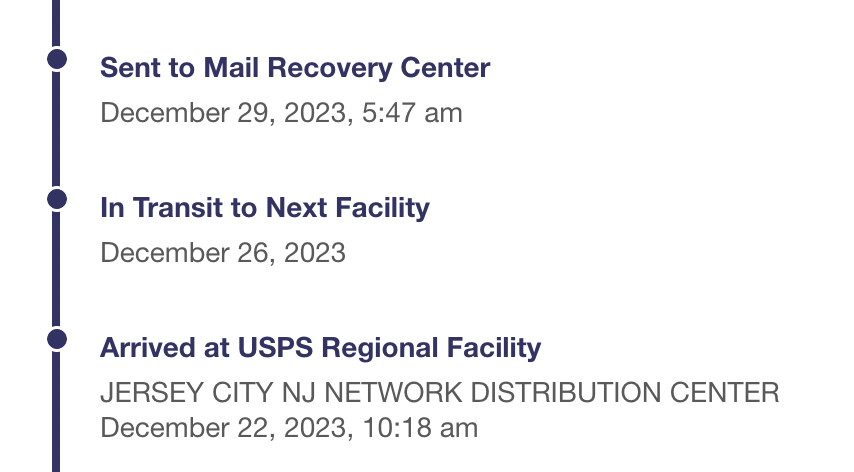 journeymancoder's tweet photo. @USPS didn't even try and deliver my package before sending it to a Mail Recovery Center? How is that ok? @USPSHelp please don't just ask me to DM you, help me fix this problem. https://t.co/mcvVLTZ7pu