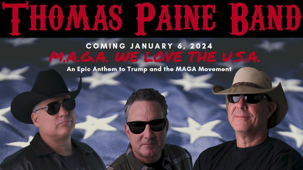 ThomasPaineBand's tweet photo. 🔥🔥🔥 We're fired up for our January 6  release of M.A.G.A. We Love The U.S.A. 🎸

We think this single  could become Trump's official campaign song!