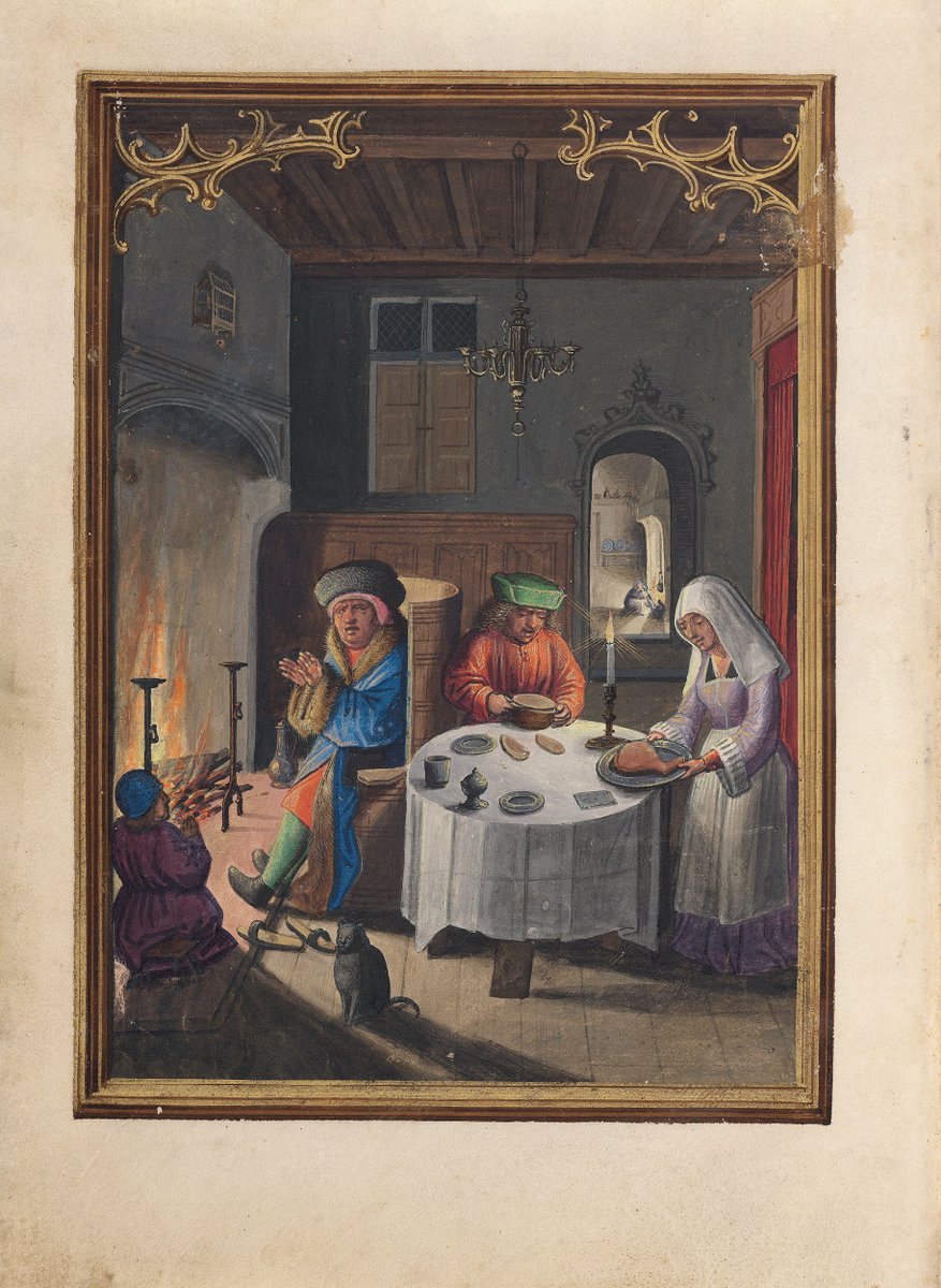 Happy New Year's Eve from the Morgan! What do you have planned for January so far? Calendars in Books of Hours often had illustrations of the "labors of the month": this illustration for January suggests we should be keeping warm and feasting! #medievalist