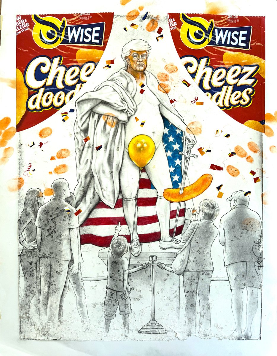 ArtistCastro's tweet photo. He's got no clothes: his character is naked, right there for us all to see. Look, look! Don't be afraid, I plead. The emperor's got no clothes and for that fact, you must now finally concede.
"The Emperor Has No Clothes," 18"x 24" mixed media on paper, by Ray Castro https://t.co/dUMf1PFhV3