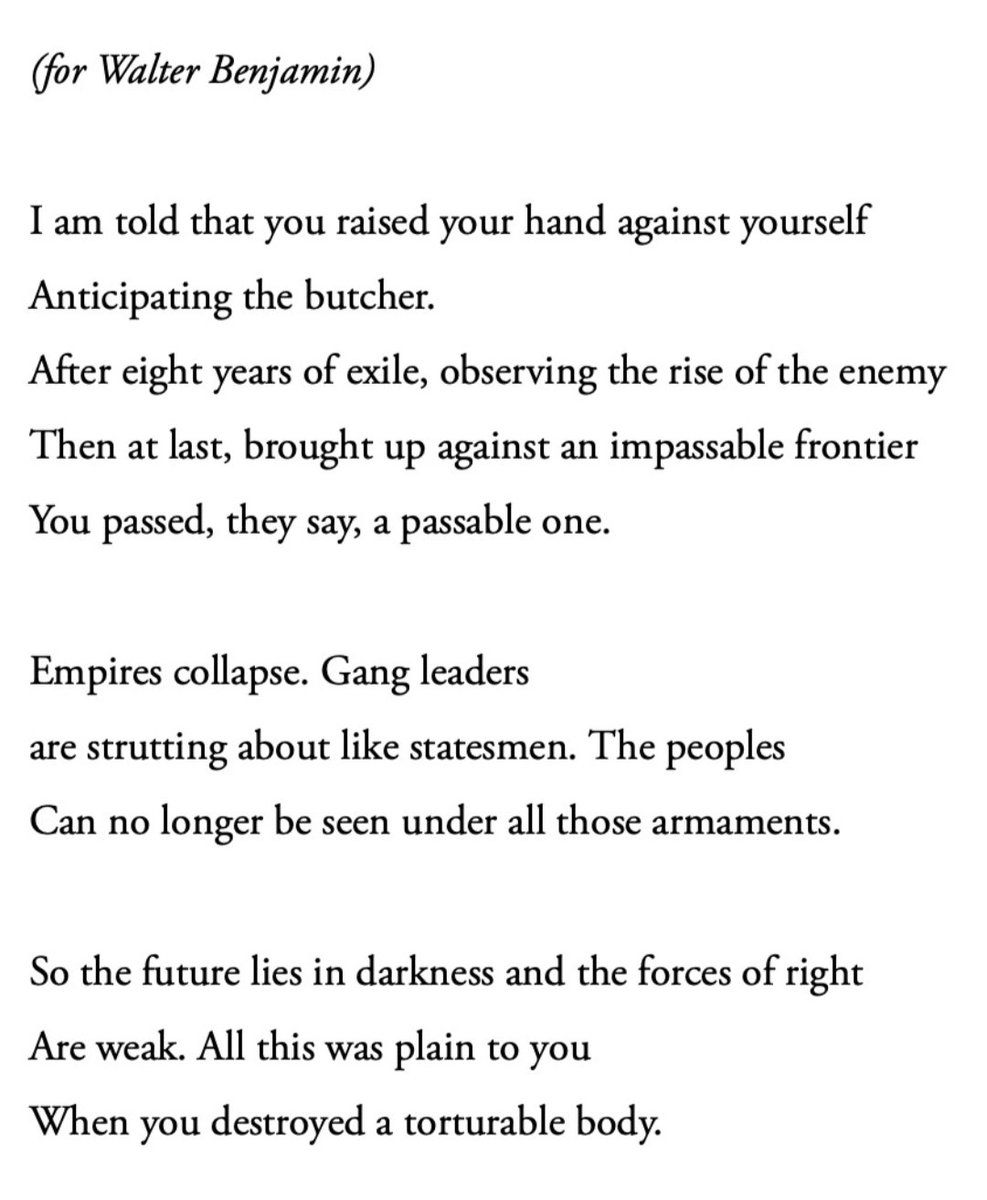 Bertolt Brecht, 'On the Suicide of the Refugee W. B.'