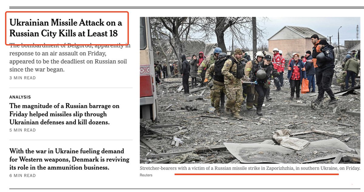 It’s hard to believe but <a href="/nytimes/">The New York Times</a> really is illustrating the Belgorod strike with a photo of victims of russian attack in Zaporizhzhia, Ukraine.