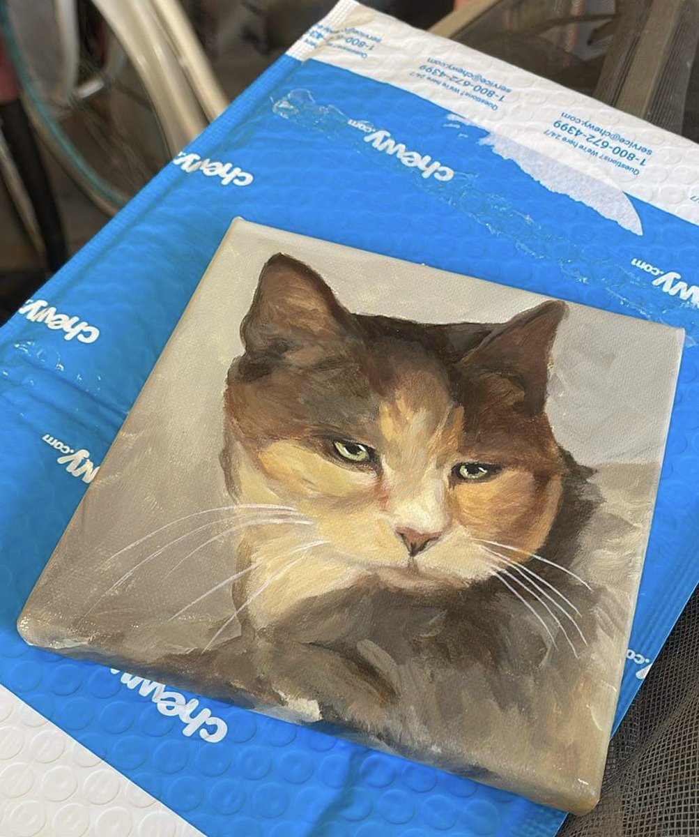 Painted portrait of “Little Puss Dakota”.
Just got this from @Chewy. A sweet and thoughtful gift. 
#CatsOnTwitter #CatsOfTwitter #CatsOnX #CatsOfX #Cats #CuteCat #CatLife #CatLovers #CatsAreFamily #TabbyTroop #CalicoCrew #PetsBringUsTogether #ChewyLovesPets #ChewyDelivery