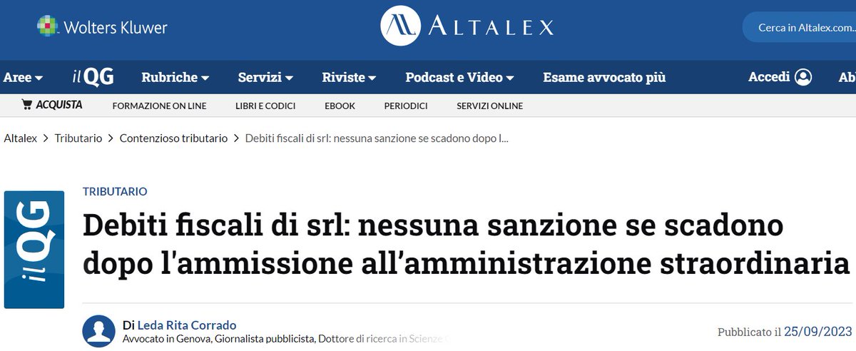 LRCorrado's tweet photo. Debiti fiscali di srl: nessuna #sanzione se scadono dopo l’ammissione all’amministrazione straordinaria (nota a Cass. 26728/2023)
👉 Il mio articolo per #QuotidianoGiuridico di @Ipsoa: https://t.co/ciag5tgrCn 

#Fisco #diritto #tributario #tax
#avvocati #studiolegale https://t.co/3aEjCOcGAb