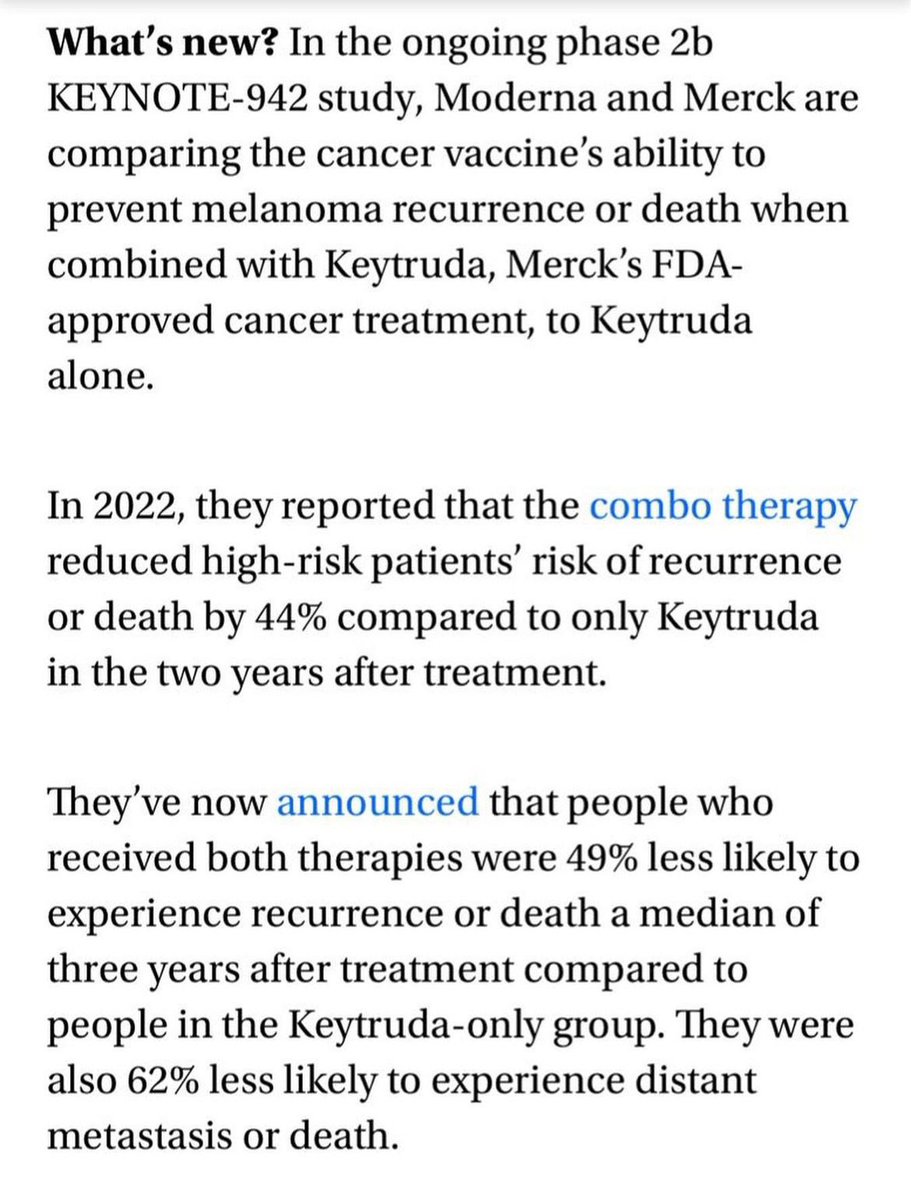 Some good news to round out 2023 — Moderna’s mRNA skin cancer vaccine reduces recurrence or death by 49% over existing treatments!

freethink.com/health/cancer-…