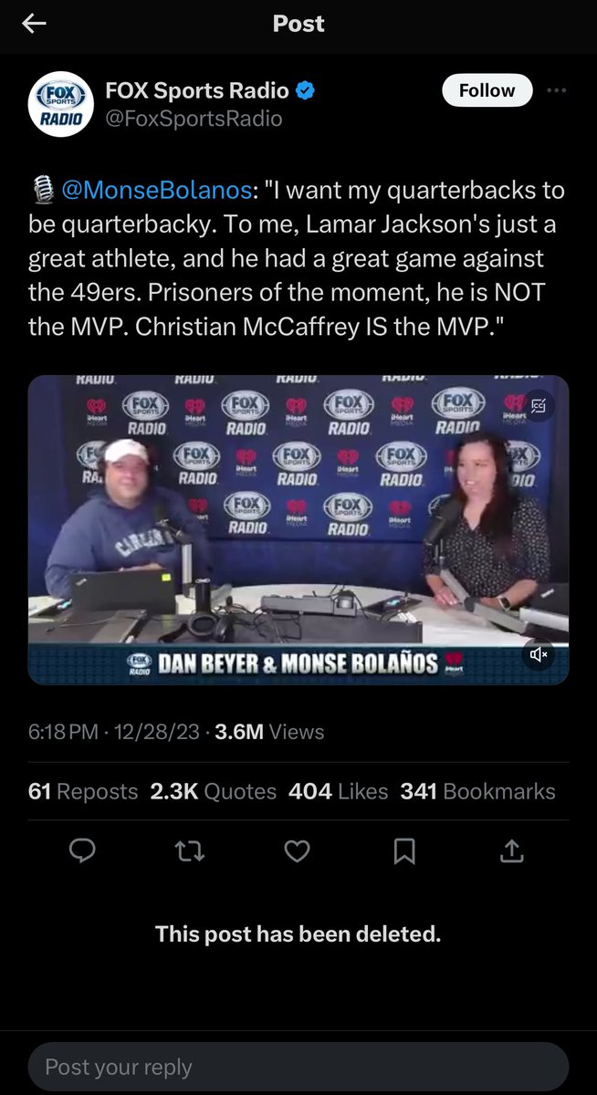 She was getting killed online with her comment about “Quaterbacky”. They deleted the post 😂😂😂