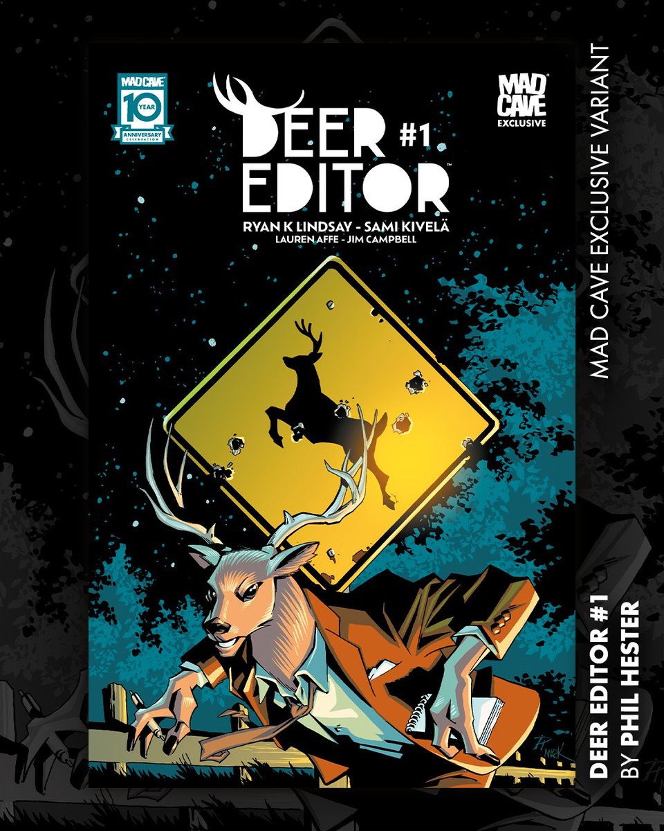 The editor of the year is a deer! 🦌 To celebrate the release of Deer Editor #1, we've teamed up with the incredible Phil Hester to bring you an all-new 1/100 Mad Cave Exclusive variant! Collect your copy: bit.ly/3NKpr7o W: @ryanklindsay A: @sami_kivela C: @laurenaffe