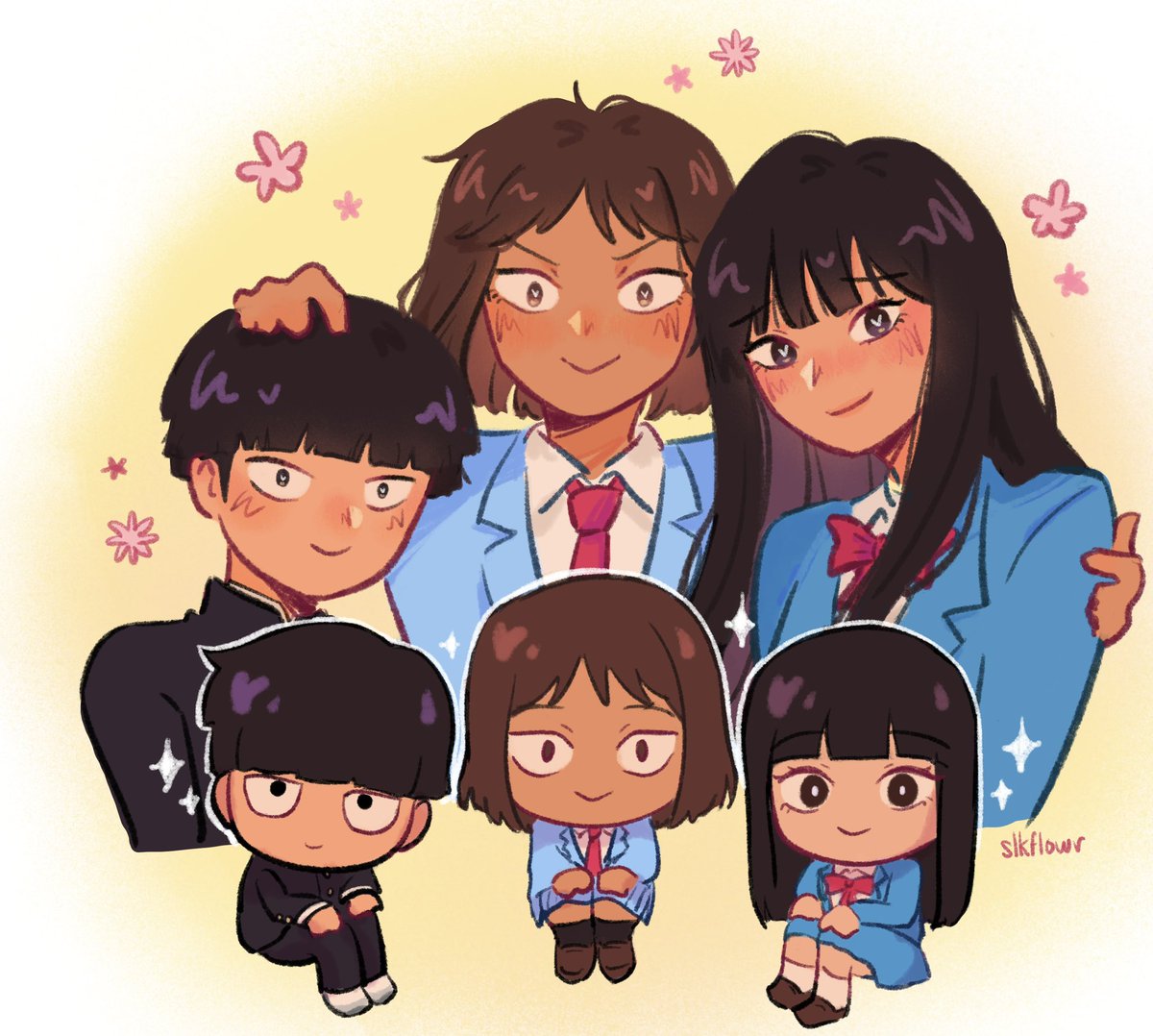 slkflowr's tweet photo. such warm charas i had to draw them☀️
#mp100 #skiptoloafer #kiminitodoke https://t.co/4WUrNtqc4O